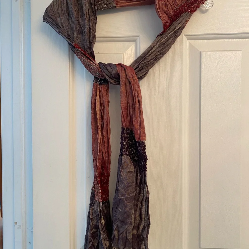 Coldwater Creek Gauzy Ruched Lightweight Fringed scarf